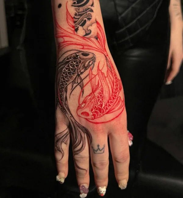 Koi Fish Tattoo On Hand