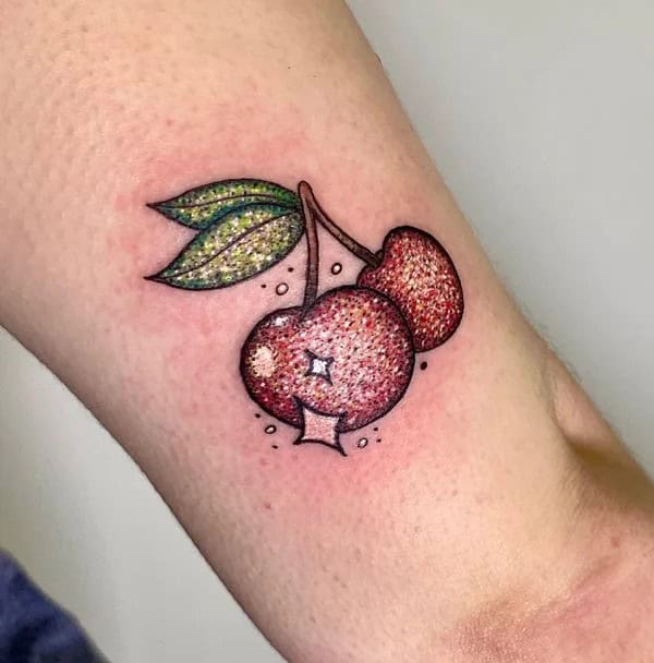 Glittery Cherry Tattoo