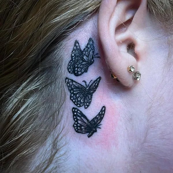 Watercolor Butterfly Tattoo Behind The Ear