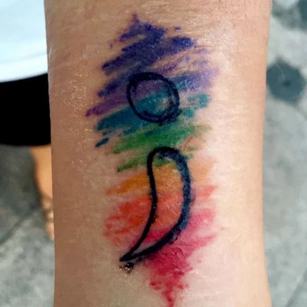 Semicolon Watercolor Tattoos