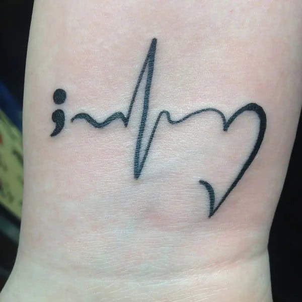 Semicolon Heartbeat Tattoo