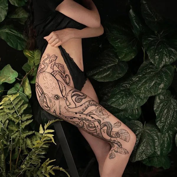 Kraken Thigh Tattoo