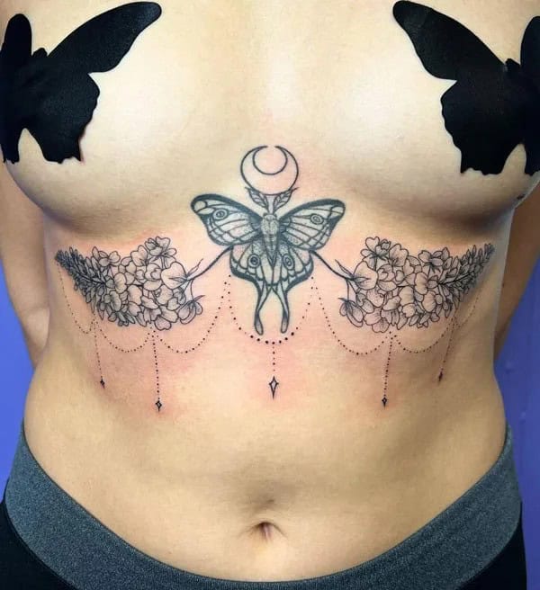 Luna Moth Sternum Tattoo