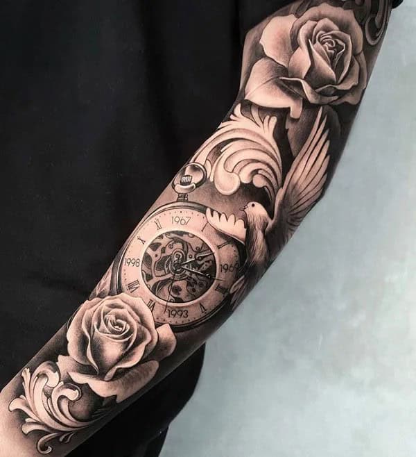 Dove Clock and Rose Tattoo