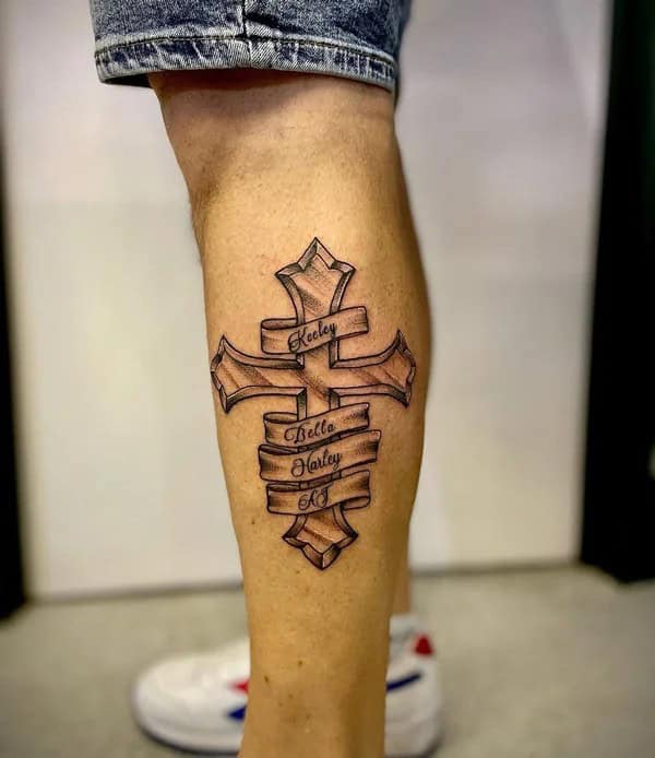 Cross Tattoo on Leg