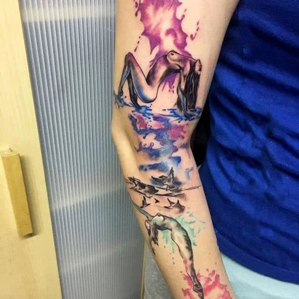 Naked Woman Watercolor Tattoo