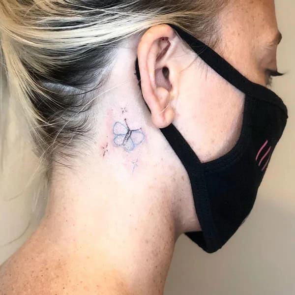 Watercolor Butterfly Tattoo Behind The Ear