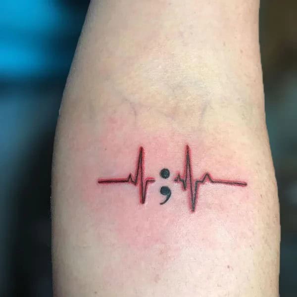 Semicolon Heartbeat Tattoo