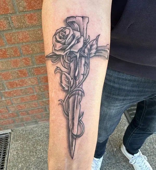 Cross with Vine Tattoo