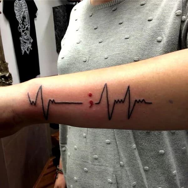 Semicolon Heartbeat Tattoo