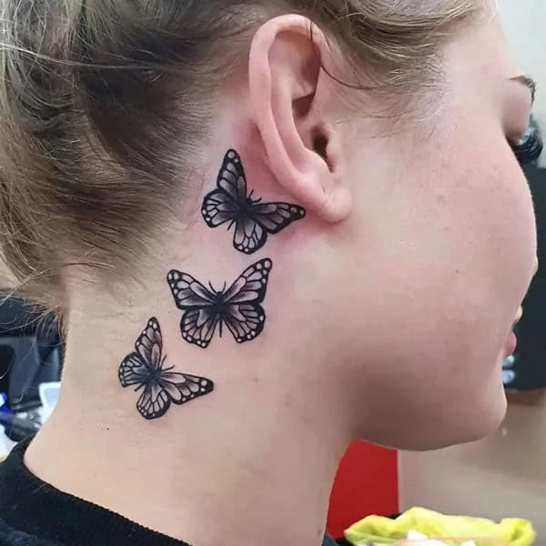 Watercolor Butterfly Tattoo Behind The Ear