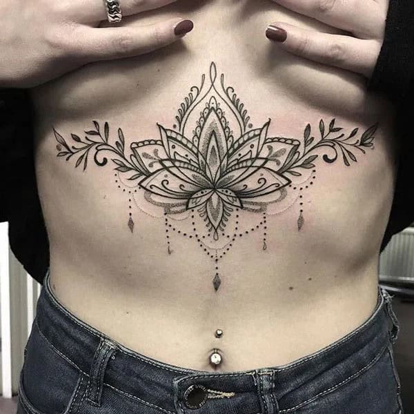 Lotus Sternum Tattoo