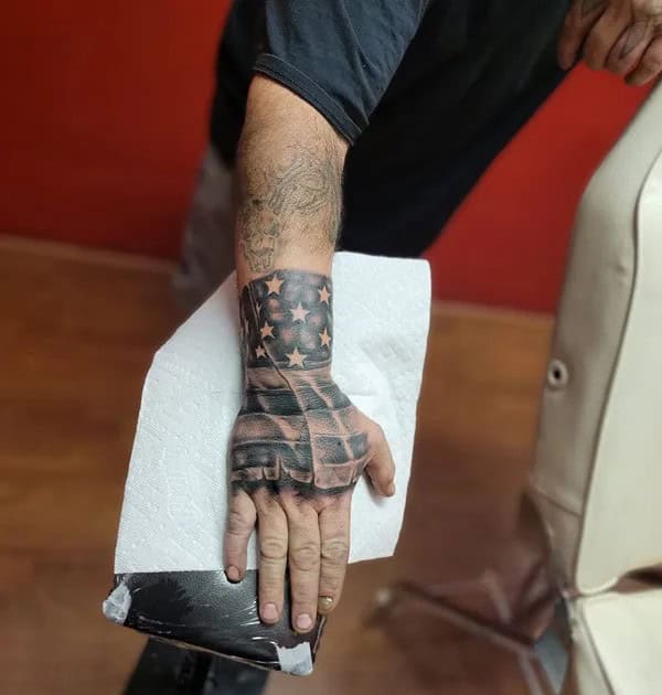 American Flag Hand Tattoo