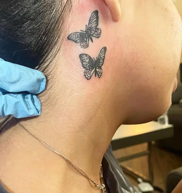 Watercolor Butterfly Tattoo Behind The Ear