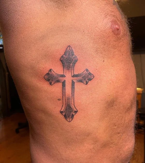 Cross Tattoo on Ribs