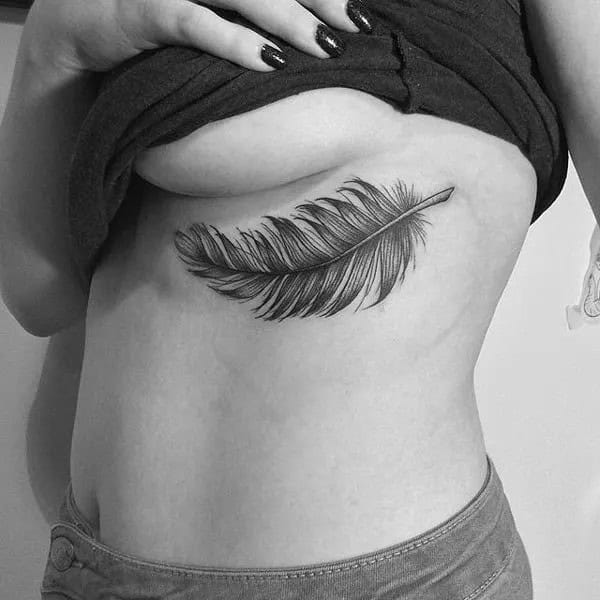 Feather Tattoo Under Breast