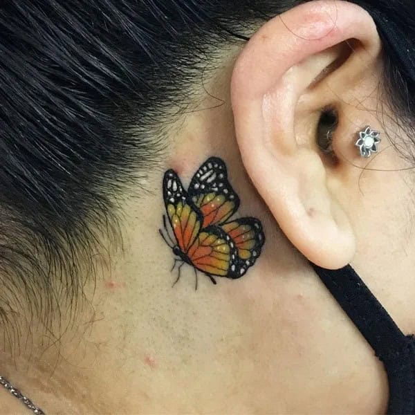 Watercolor Butterfly Tattoo Behind The Ear