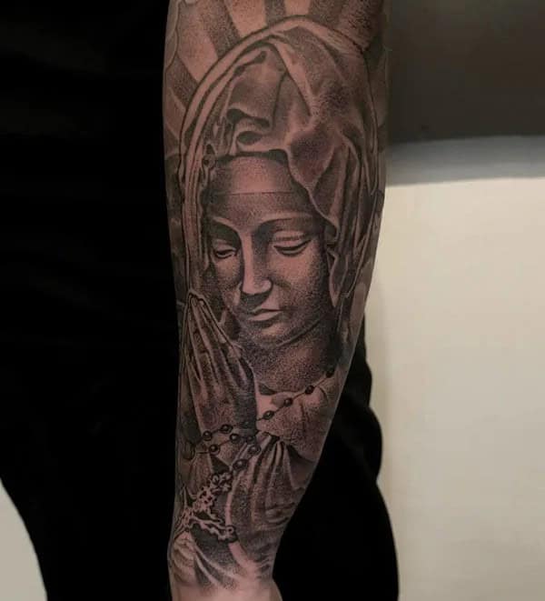 Virgin Mary Praying Hands Tattoo