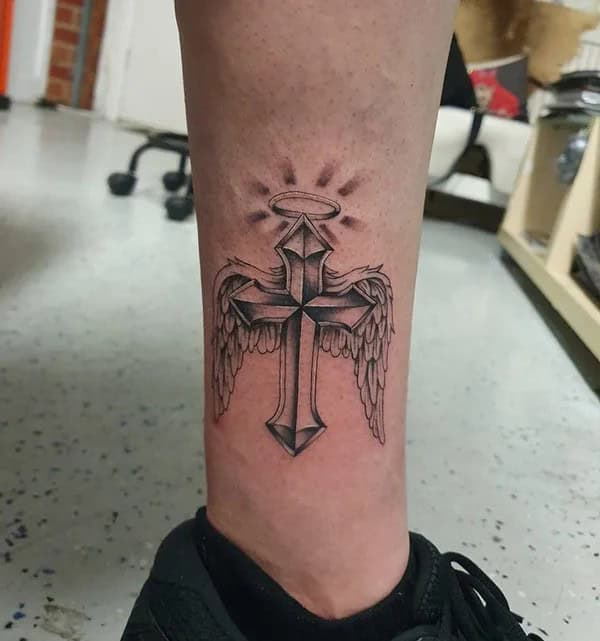 Cross With Angel Wings Tattoo