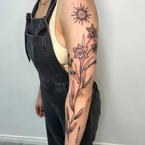 March Birth Flower Sleeve Tattoo