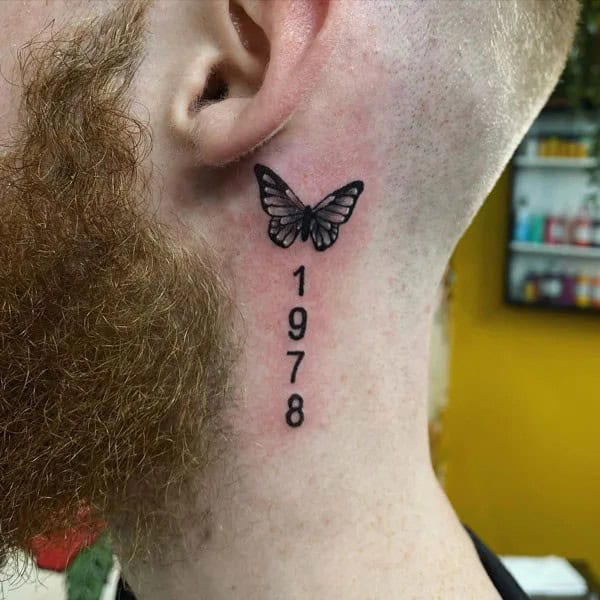 Watercolor Butterfly Tattoo Behind The Ear