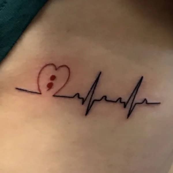 Semicolon Heartbeat Tattoo