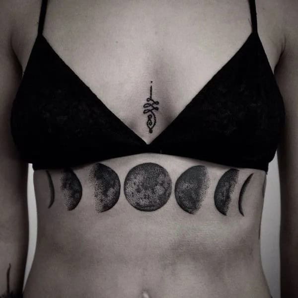 Moon Phases Tattoo Under Breast