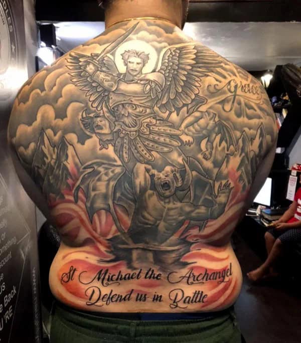 St Michael Back Tattoo