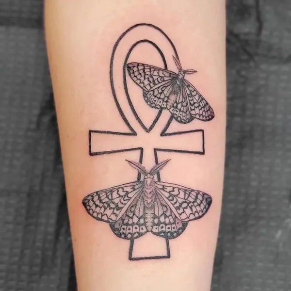 Ankh and Moths Tattoo