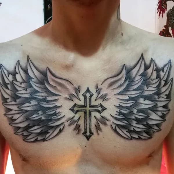 Angel Wings Tattoo On Chest