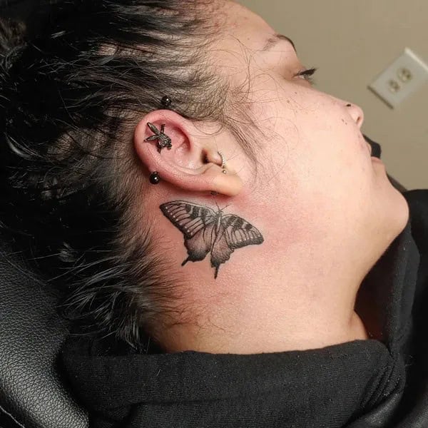 Watercolor Butterfly Tattoo Behind The Ear