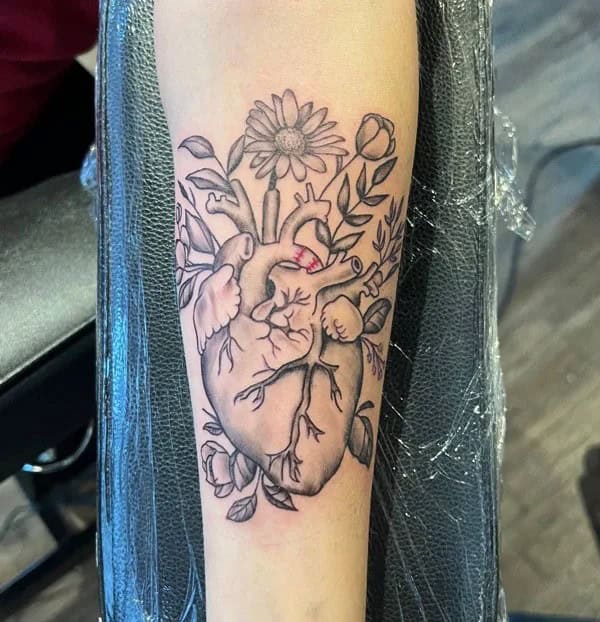 Anatomical Heart Tattoo On Chest