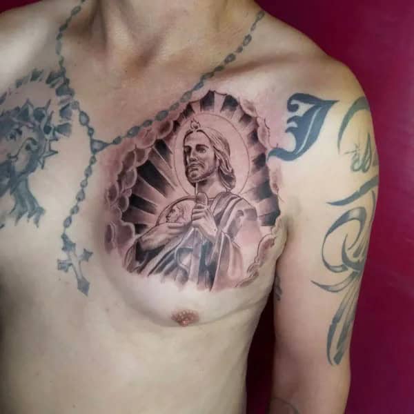 San Judas Chest Tattoo