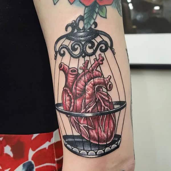 Anatomical Heart Tattoo On Chest