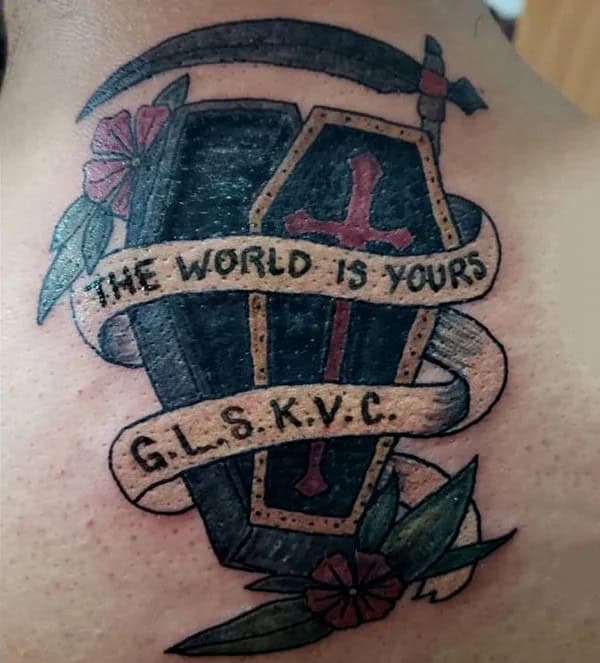 “The World Is Yours” Coffin Tattoo