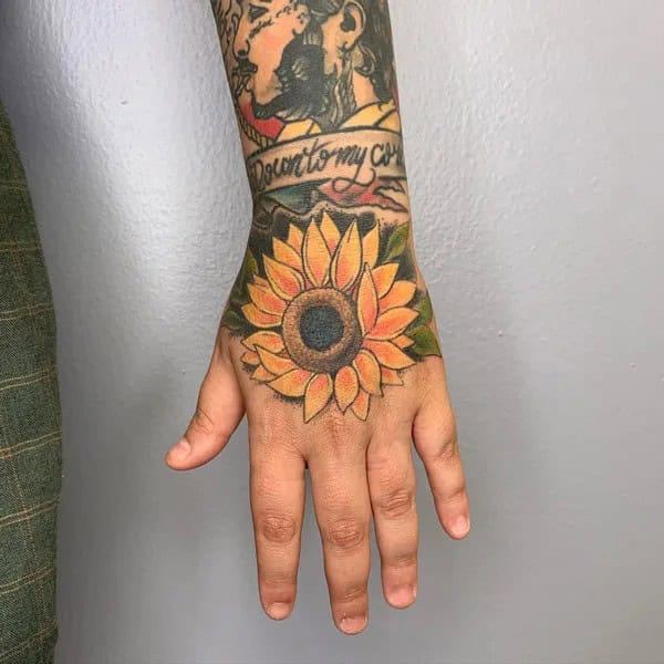 Sunflower Hand Tattoo