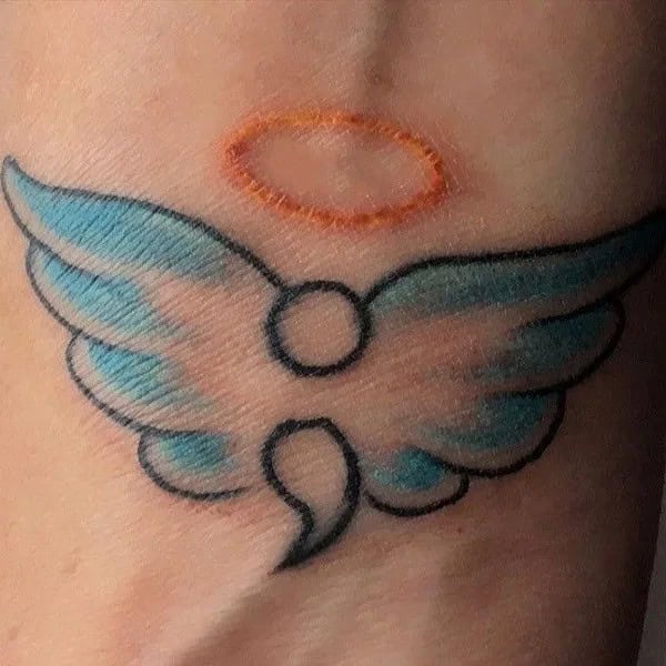 Semicolon Tattoo with Wings