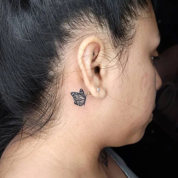 Watercolor Butterfly Tattoo Behind The Ear