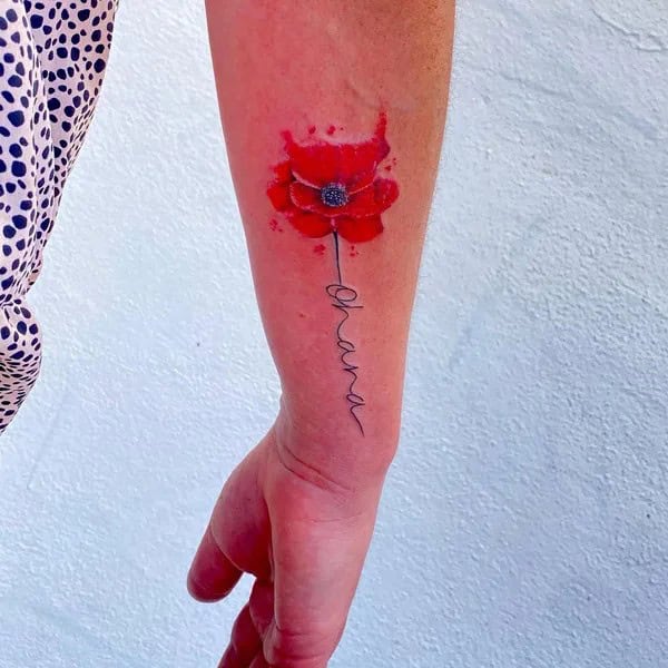 Poppy Flower Tattoo with Name