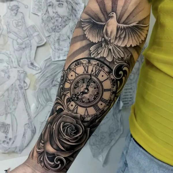 Dove Clock and Rose Tattoo