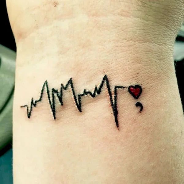 Semicolon Heartbeat Tattoo