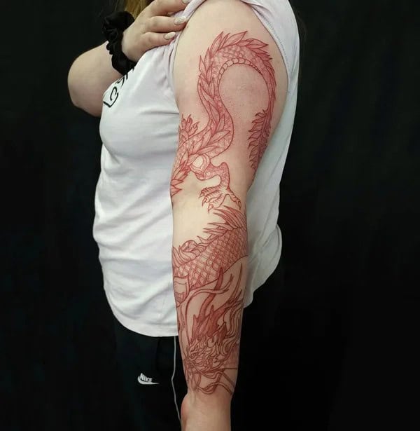 Red Dragon Sleeve Tattoo