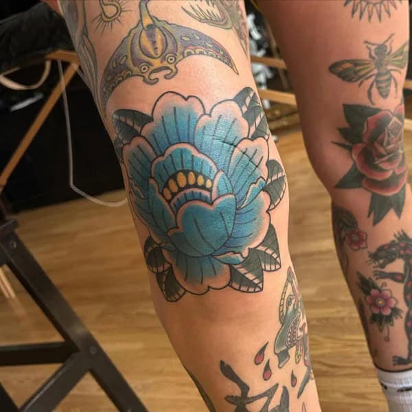 Peony Knee Tattoo