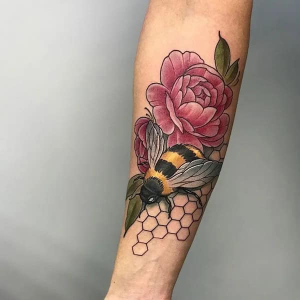 Rose and Bee Tattoo