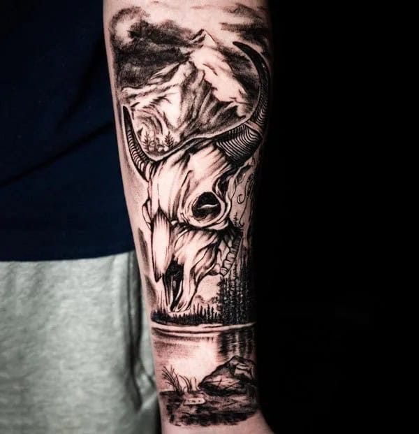 Bull Skull Forearm Tattoo