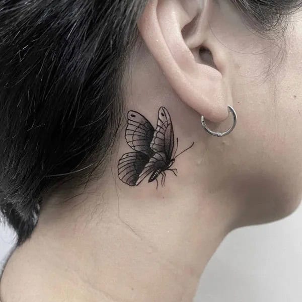 Watercolor Butterfly Tattoo Behind The Ear