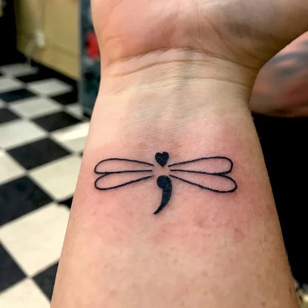 Semicolon Dragonfly Tattoo