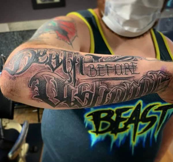 Death Before Dishonour Bicep Tattoo