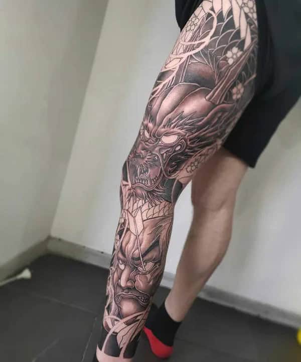 Dragon Leg Sleeve Tattoo