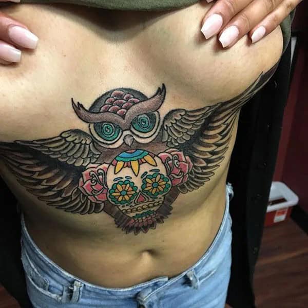 Owl Tattoo Under Breast